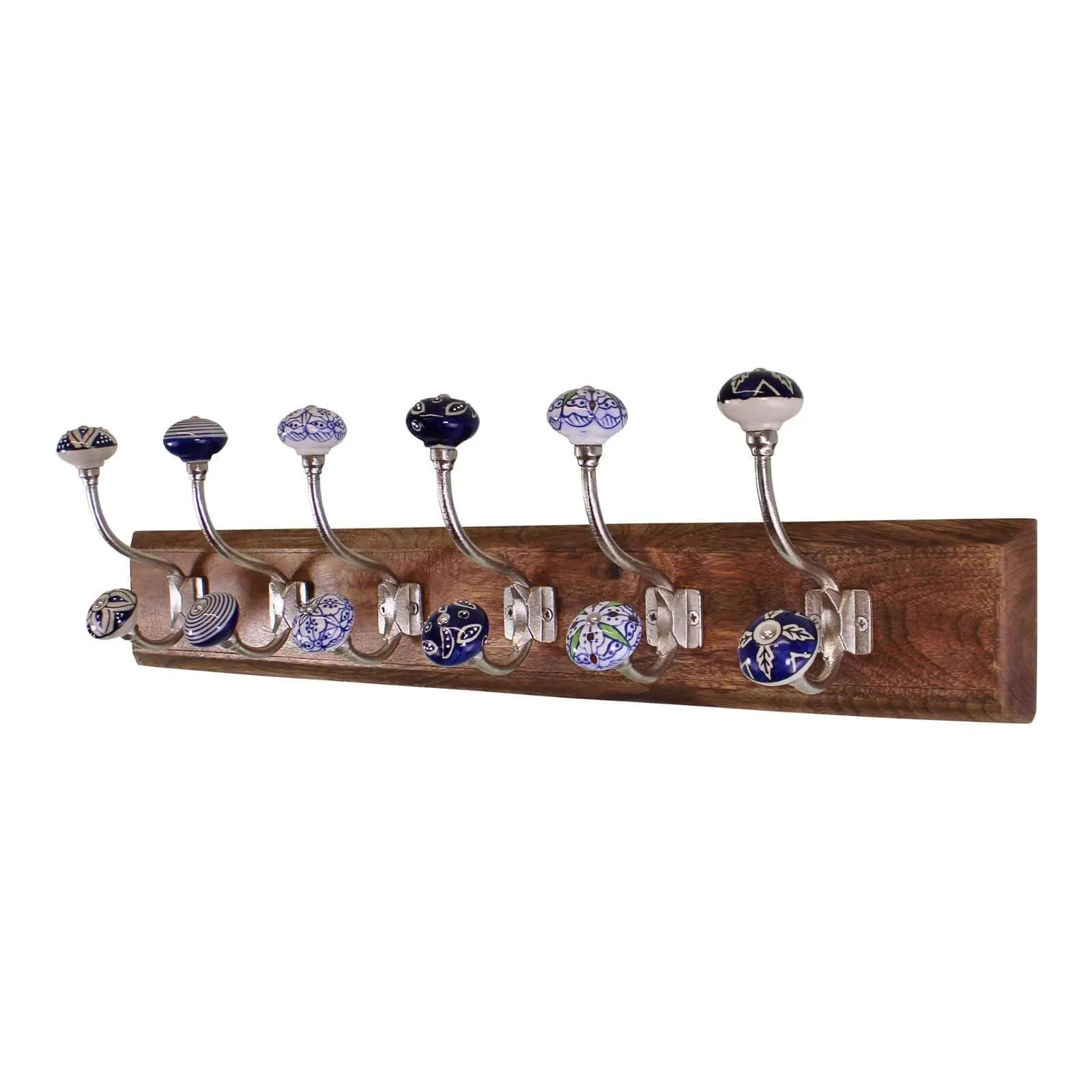 6 Double Ceramic Blue and White Coat Hooks