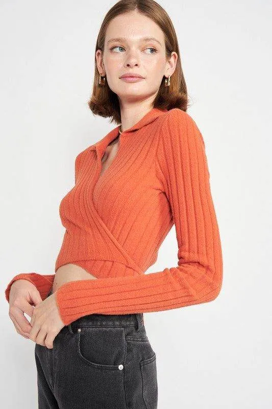 Emory Park | Collared Long Sleeve Crop Top