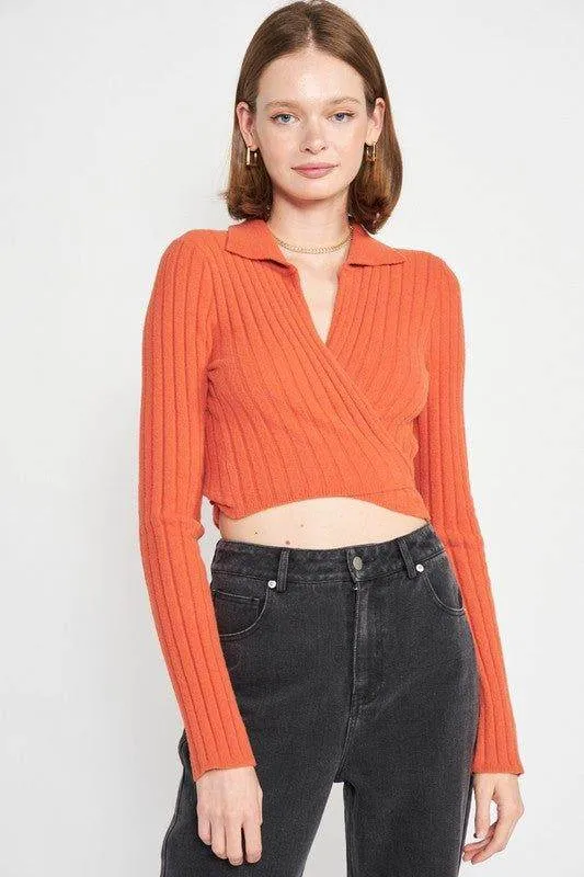 Emory Park | Collared Long Sleeve Crop Top