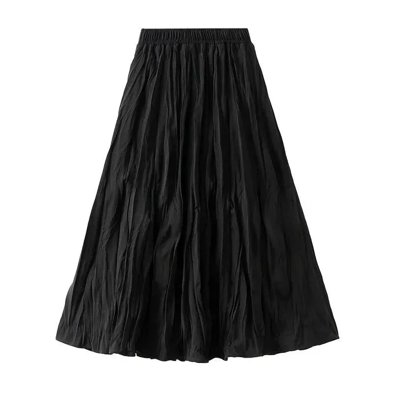 High-Waisted Elastic Pleated Skirt