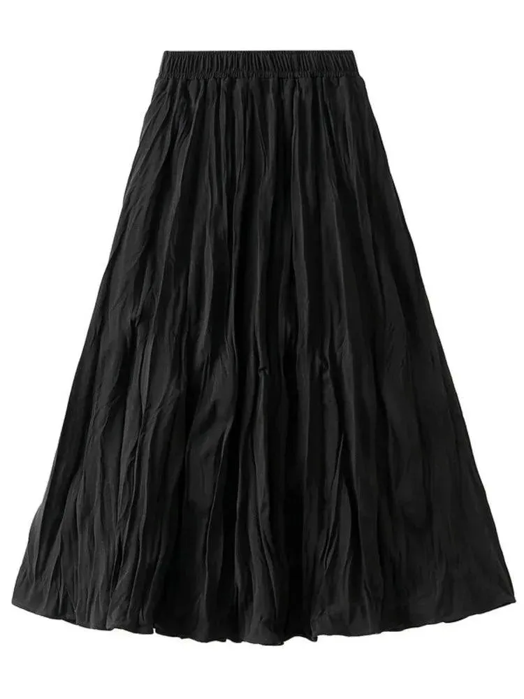 High-Waisted Elastic Pleated Skirt