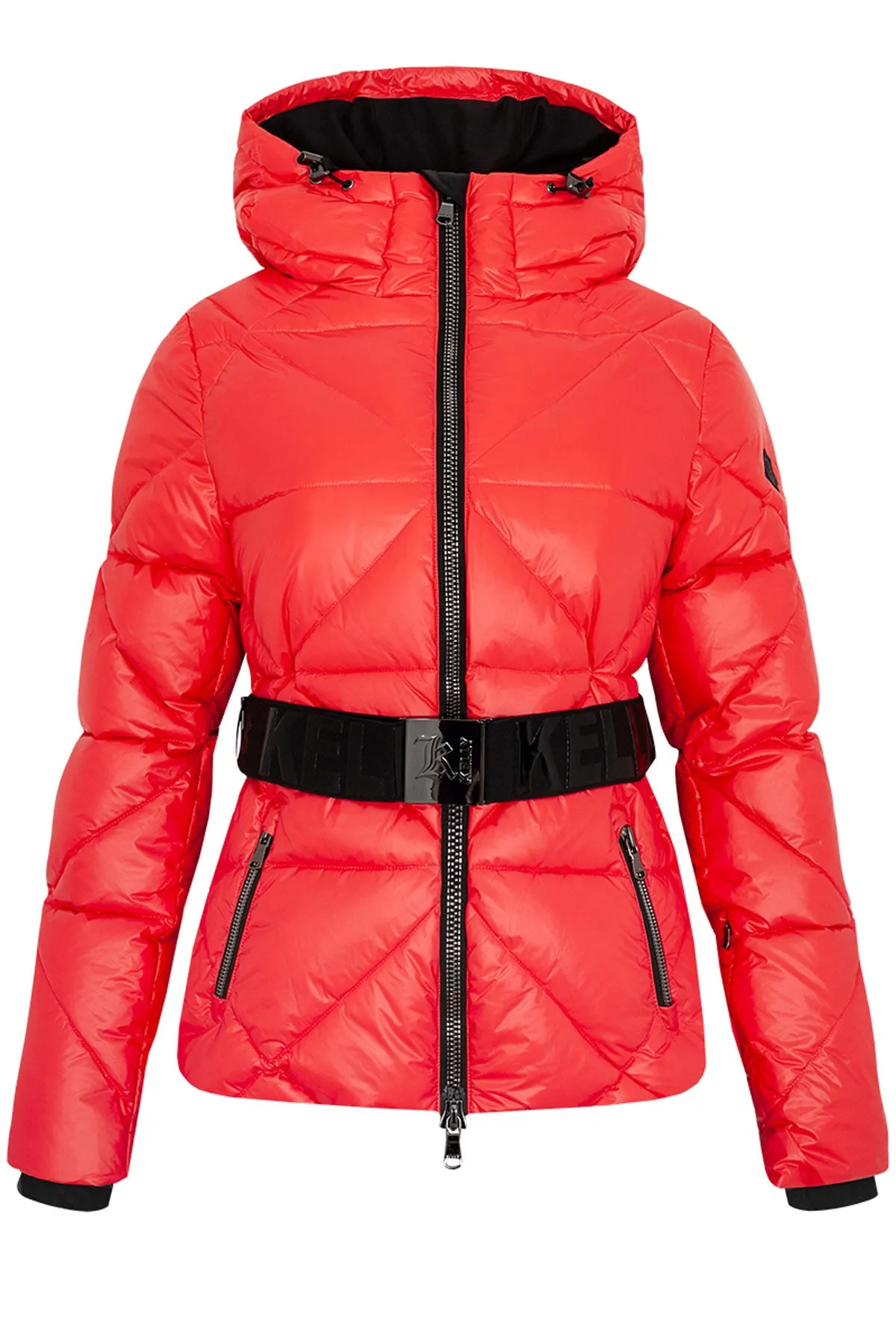 Kelly by Sissy Eden Red Downfilled Ski Jacket with Belt and Hood