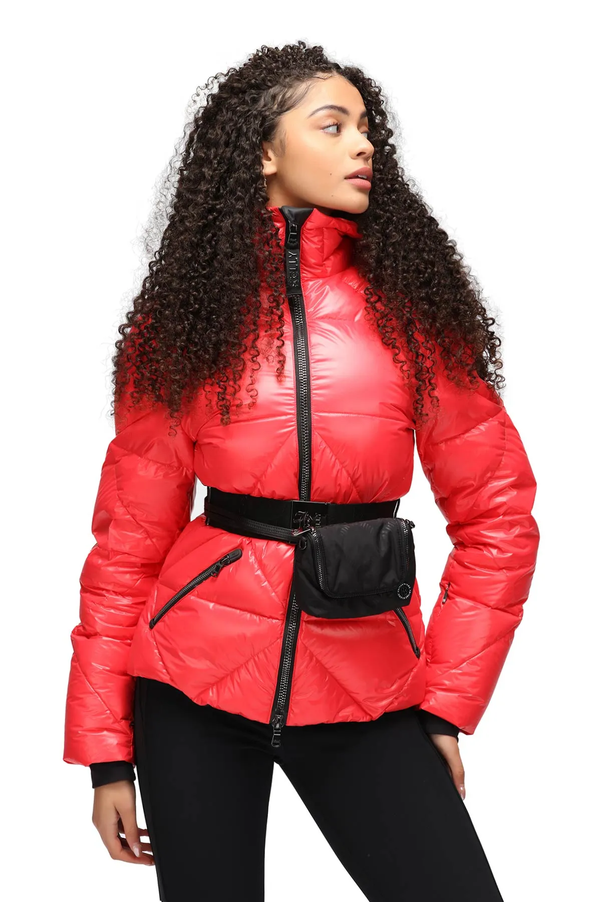 Kelly by Sissy Eden Red Downfilled Ski Jacket with Belt and Hood