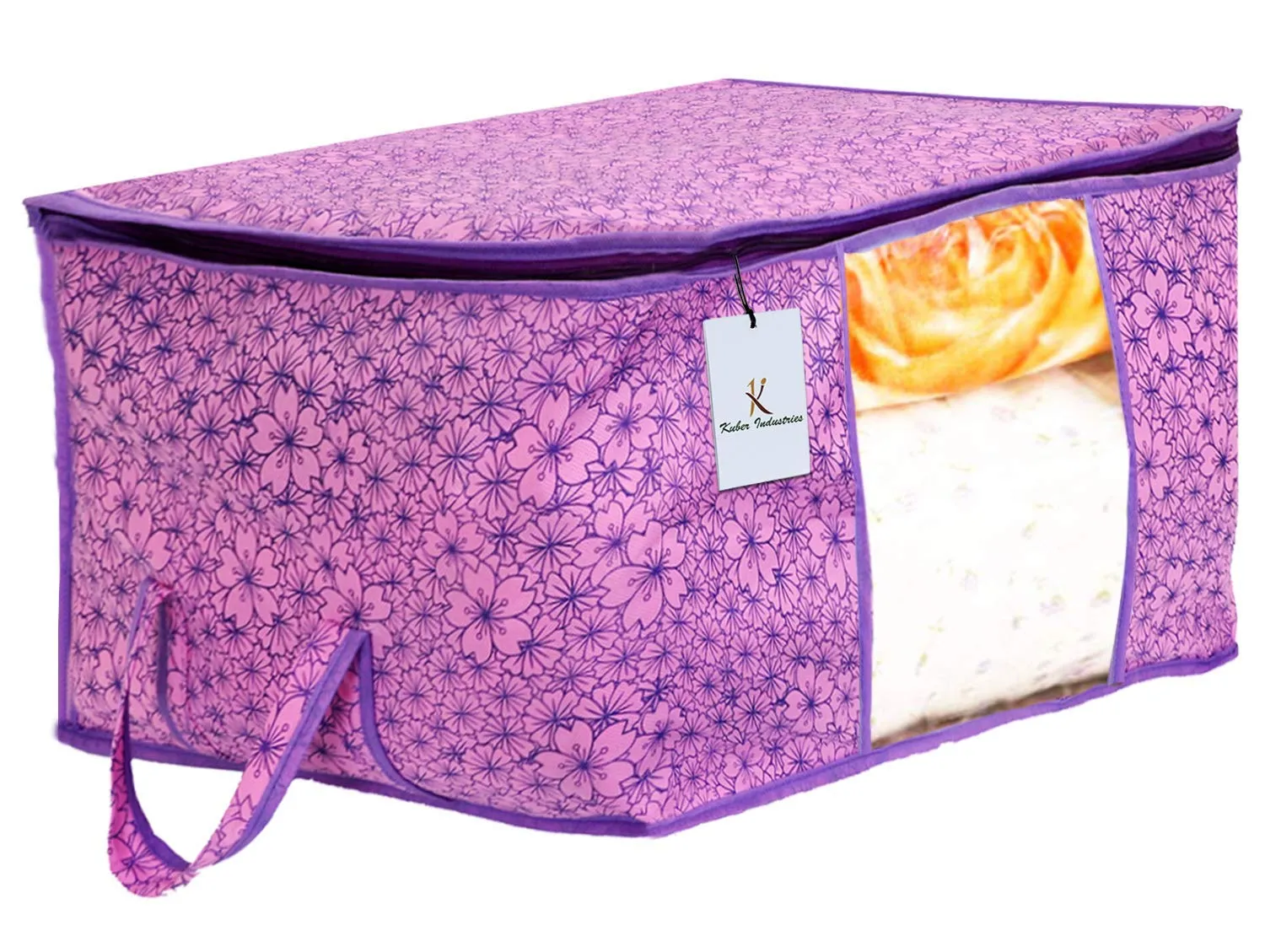 Kuber Industries Metalic Printed 4 Piece Non Woven Saree Cover and 4 Pieces Underbed Storage Bag, Storage Organiser, Blanket Cover, Green & Gold & Red & Pink Purple -CTKTC042448