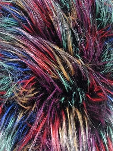 Multi #1 Fireworks Shaggy Long Pile Faux Fur Fabric / Sold By The Yard
