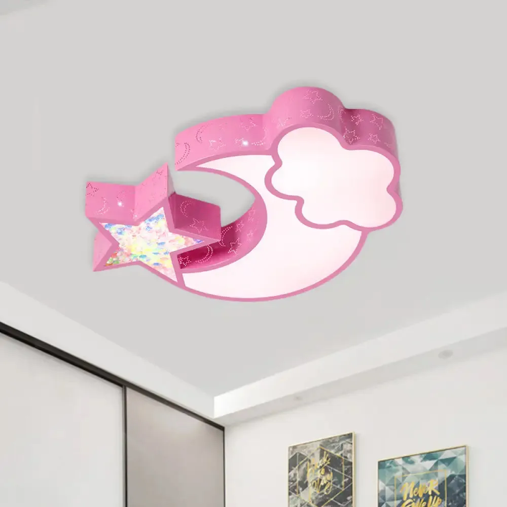 Nordic LED Flush Ceiling Light with Acrylic Starry Sky Design - Ideal for Child's Bedroom - White/Pink/Blue Options