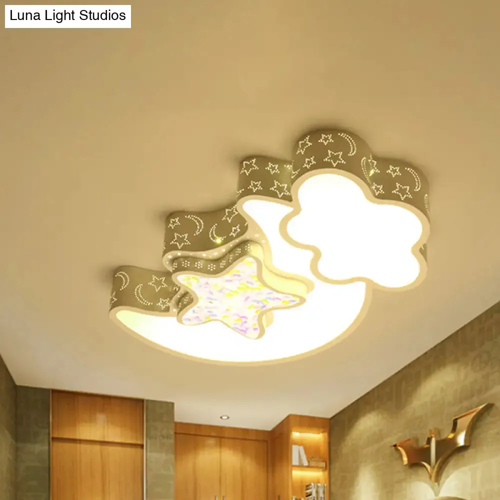 Nordic LED Flush Ceiling Light with Acrylic Starry Sky Design - Ideal for Child's Bedroom - White/Pink/Blue Options