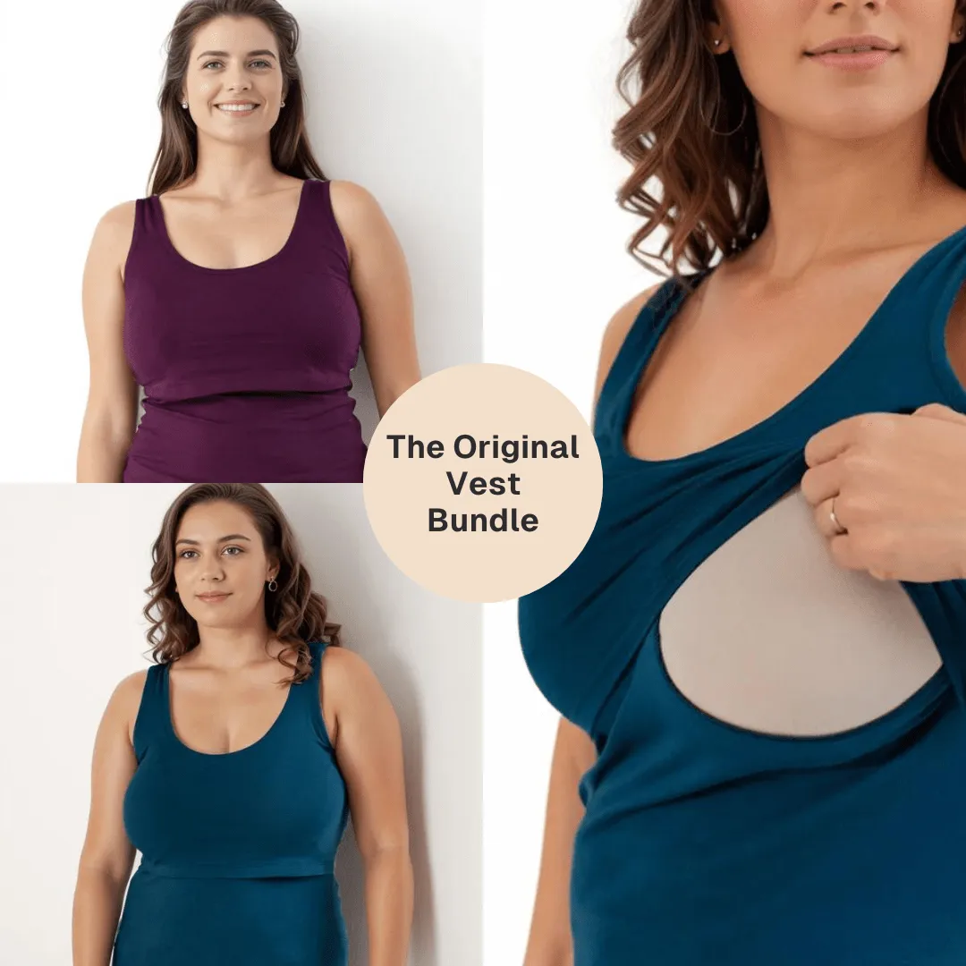 Nursing Twin Pack Cotton Vest | Teal & Plum