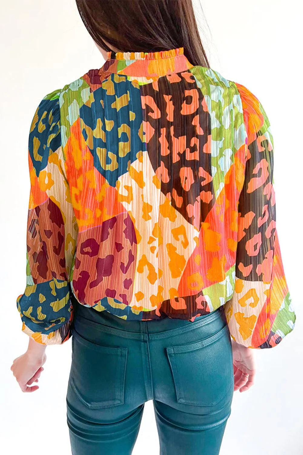 Printed Long Sleeve Pleated Summer Blouse Top