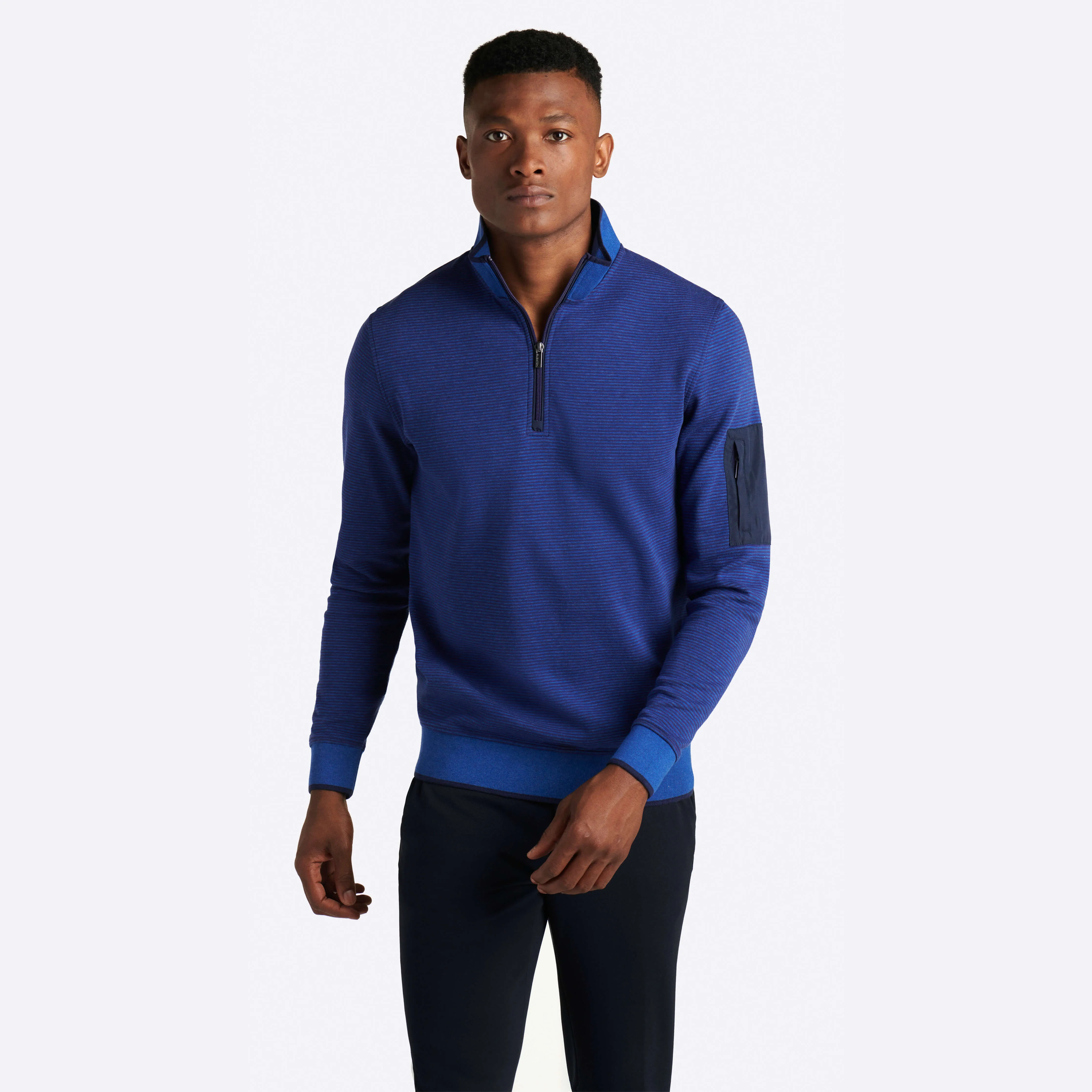 Striped Quarter Zip Mock Neck Pullover