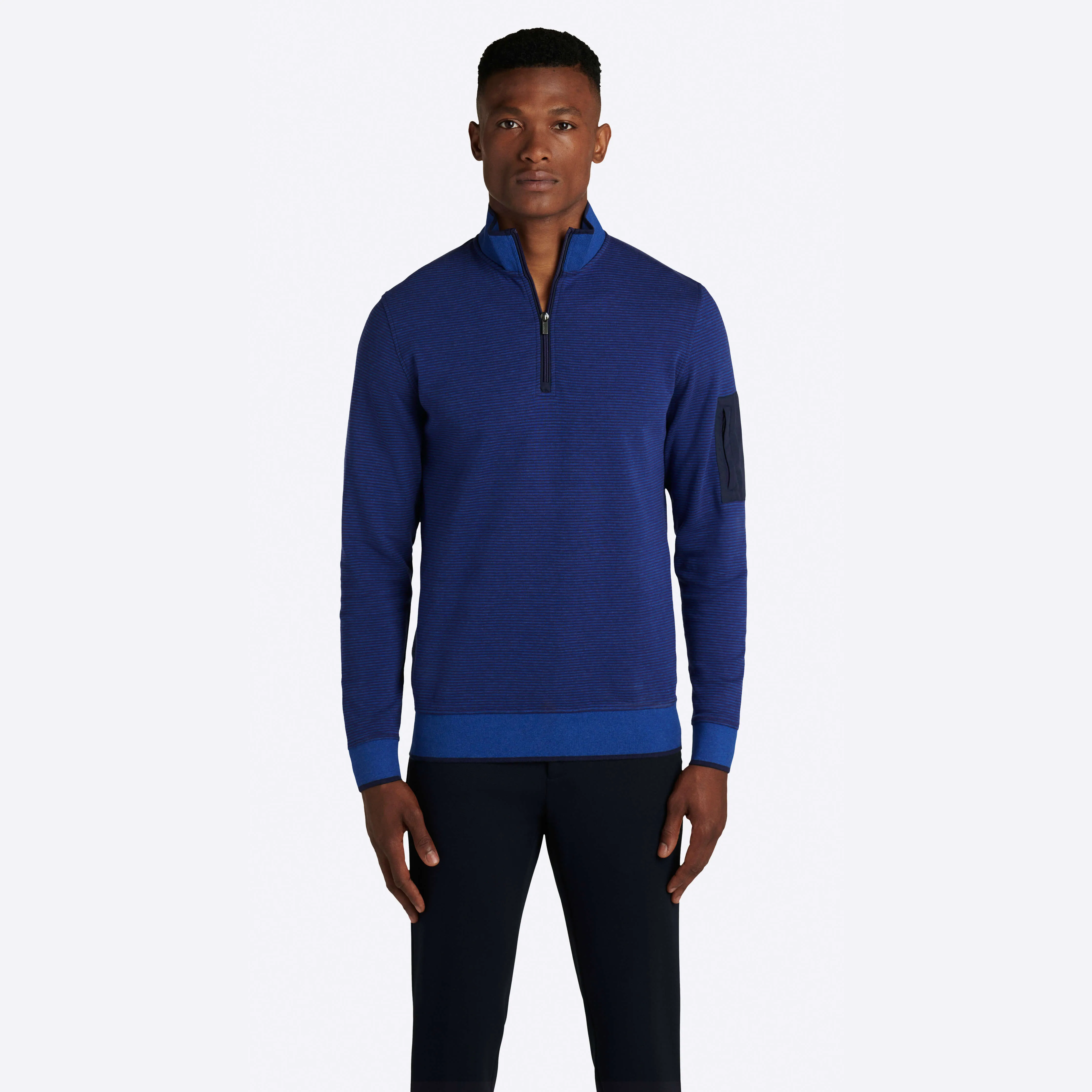 Striped Quarter Zip Mock Neck Pullover