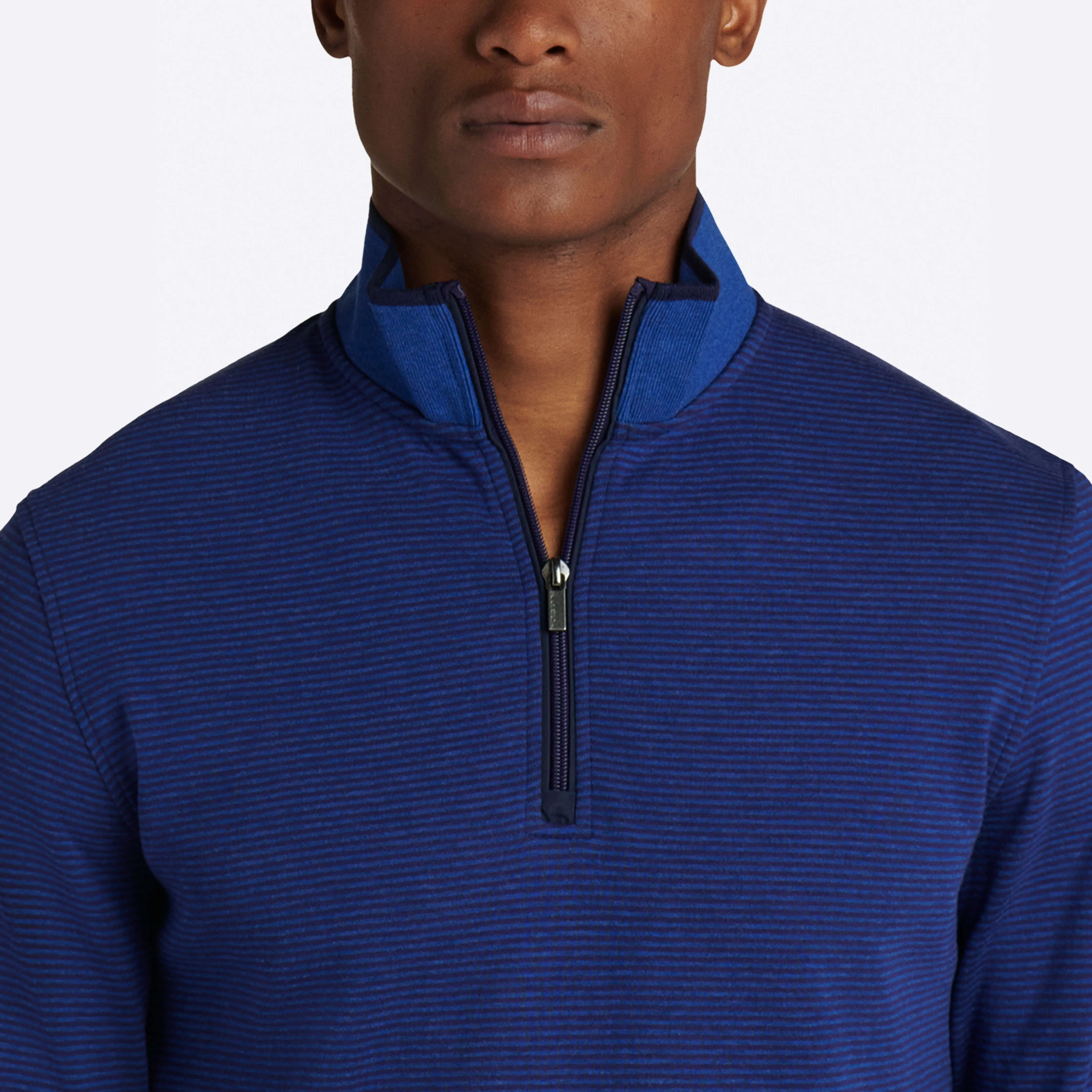 Striped Quarter Zip Mock Neck Pullover