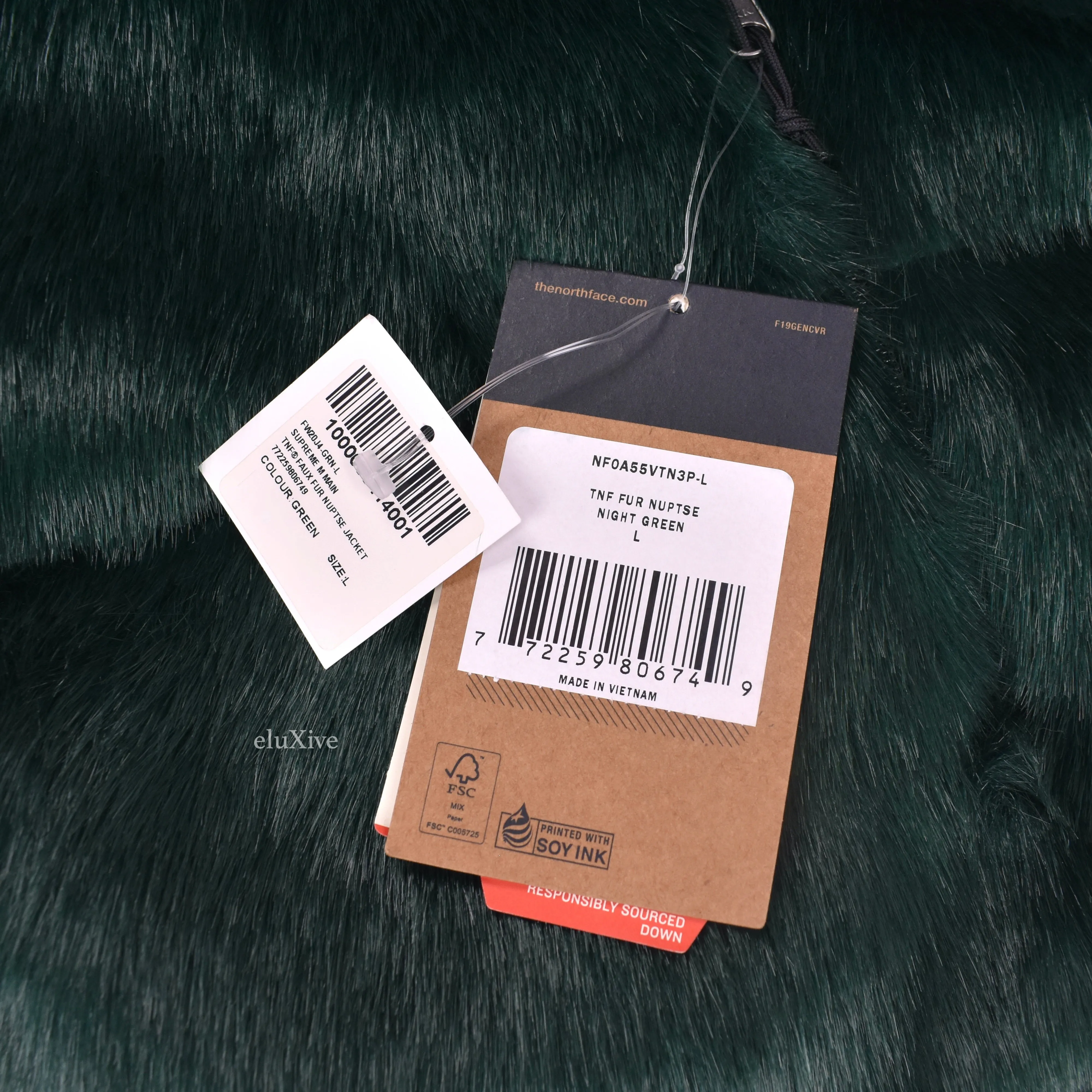 Supreme x The North Face - Green Faux Fur Nuptse Jacket