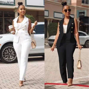 Two-piece Sets Office Wear Elegant OL Style Vest Tops and Pants Suit Vest Jacket Trousers Sets Women Blazer