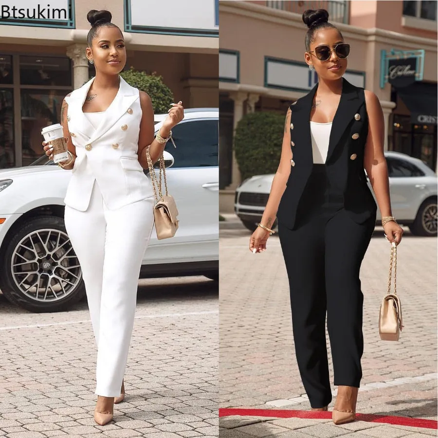Two-piece Sets Office Wear Elegant OL Style Vest Tops and Pants Suit Vest Jacket Trousers Sets Women Blazer